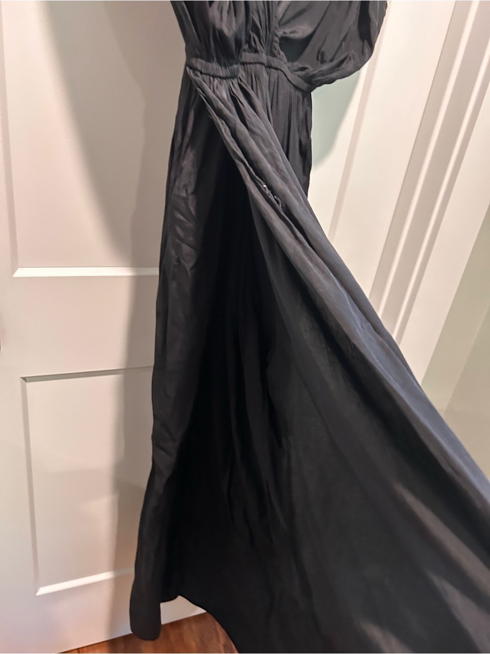 KLd Signature Black Palazzo Jumpsuit Wide Leg High Slit Romper Size Small - Picture 7 of 14